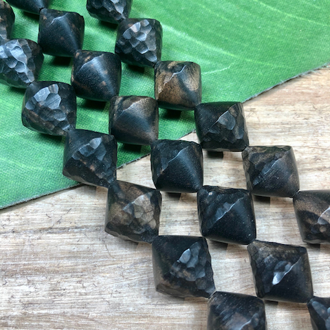 Hand Carved Black Arrang Wood Bi-Cones - 9 Pieces