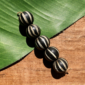 Black Striped Glass Beads - 5 Pieces