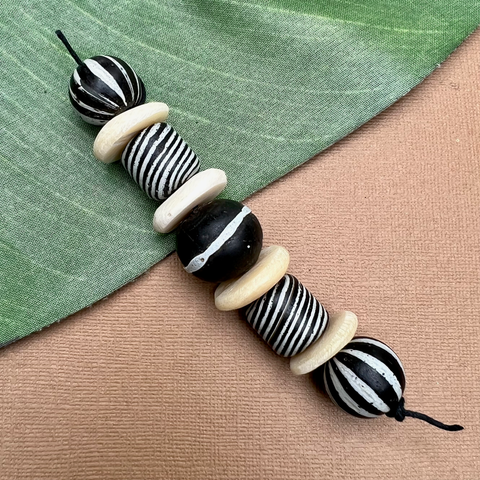 Black Glass and African Bone Strand - 9 Pieces