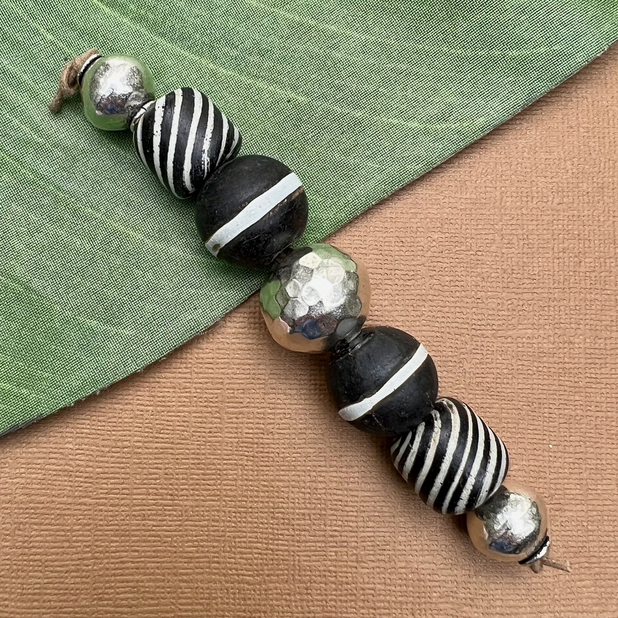 Black Glass and Silver Strand -  7 Pieces