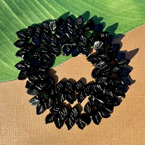 Vintage Shiny Black Glass Leaves - 100 Pieces