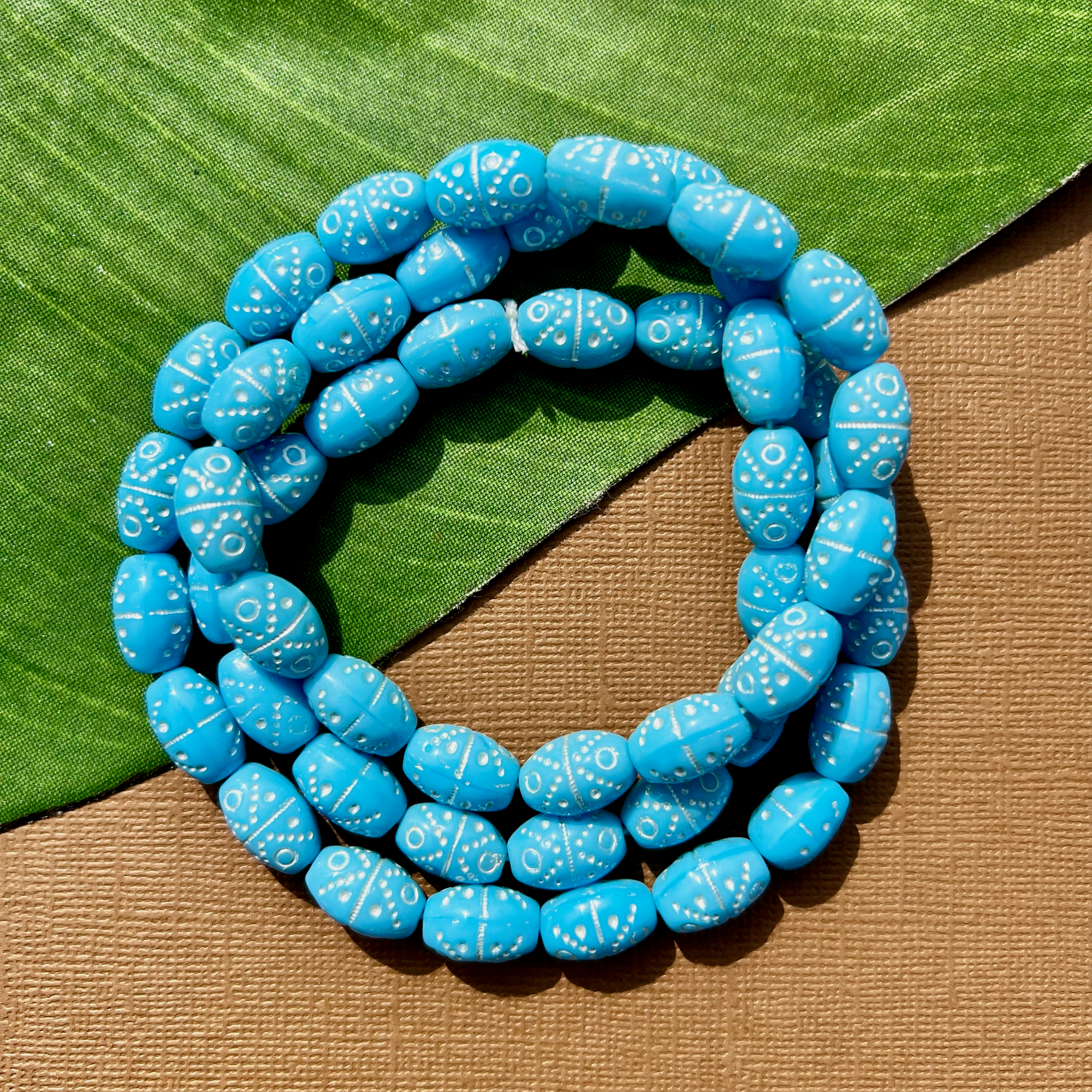 Blue Decorative Oval Beads - 50 Pieces