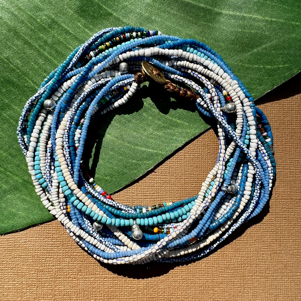 Old Blue & White Seed Bead Necklace