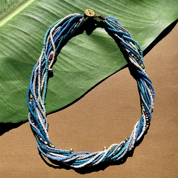 Old Blue & White Seed Bead Necklace