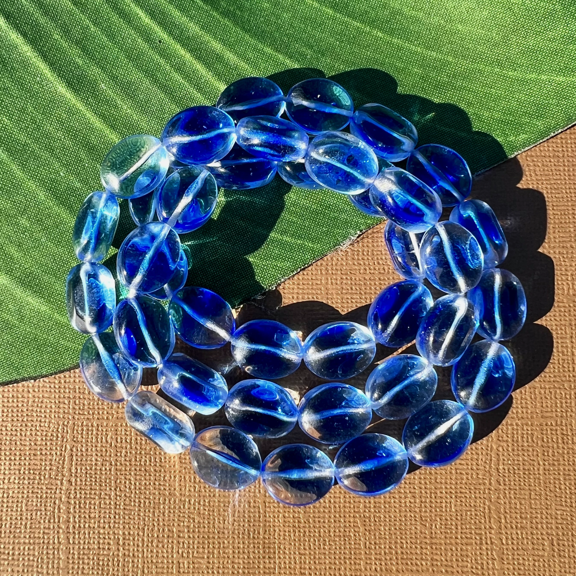 Blue and Clear Oval Beads - 40 Pieces
