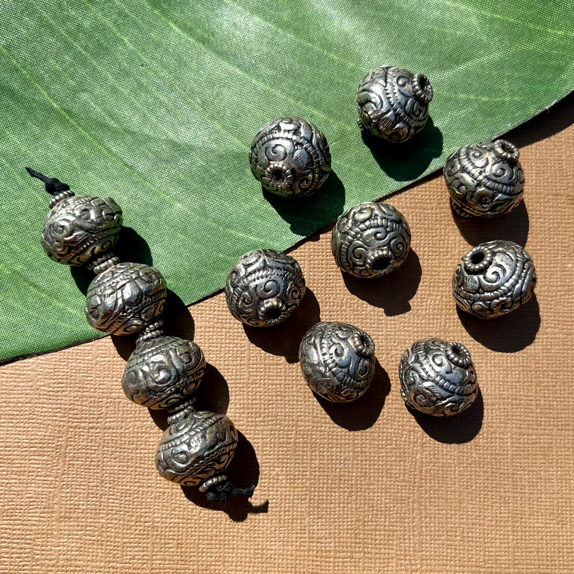Small 20mm Carved Round Metal Beads - 4 Pieces