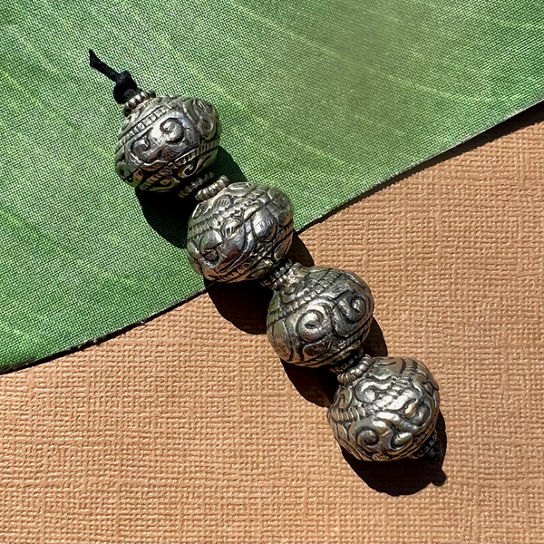 Small 20mm Carved Round Metal Beads - 4 Pieces