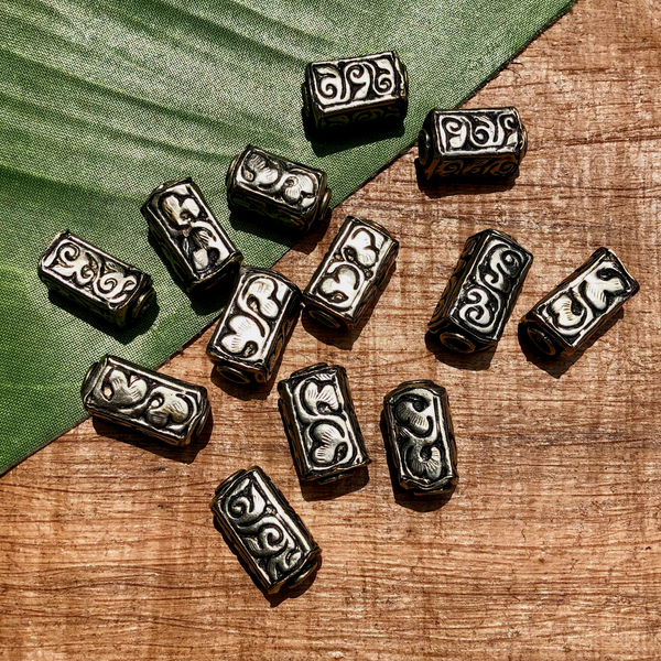Carved Rectangle Metal Beads - 3 Piece
