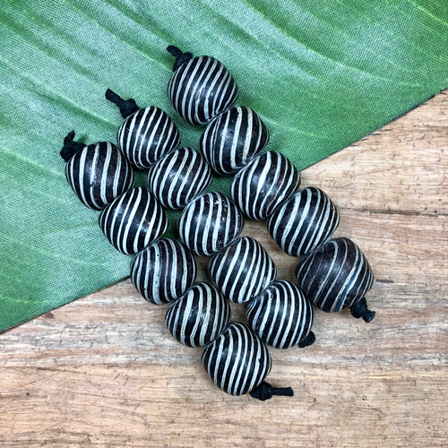 Black Striped Rondelle Glass Beads
