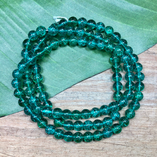 Teal Green Crackle Round Beads - 100 Pieces