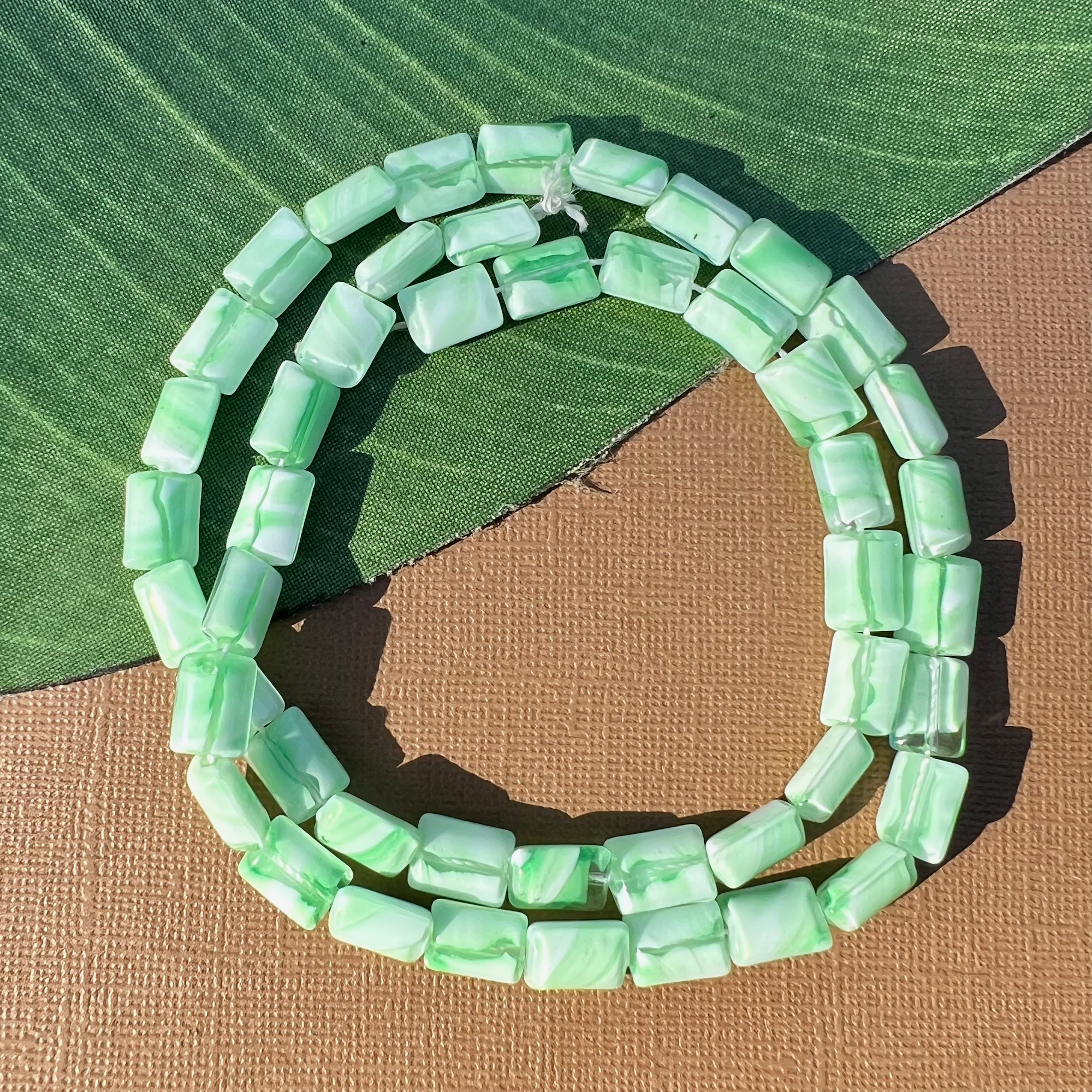 Green Czech Chiclet Beads - 50 Pieces