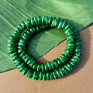 Green Wavy Rondelle Beads - 100 Pieces
