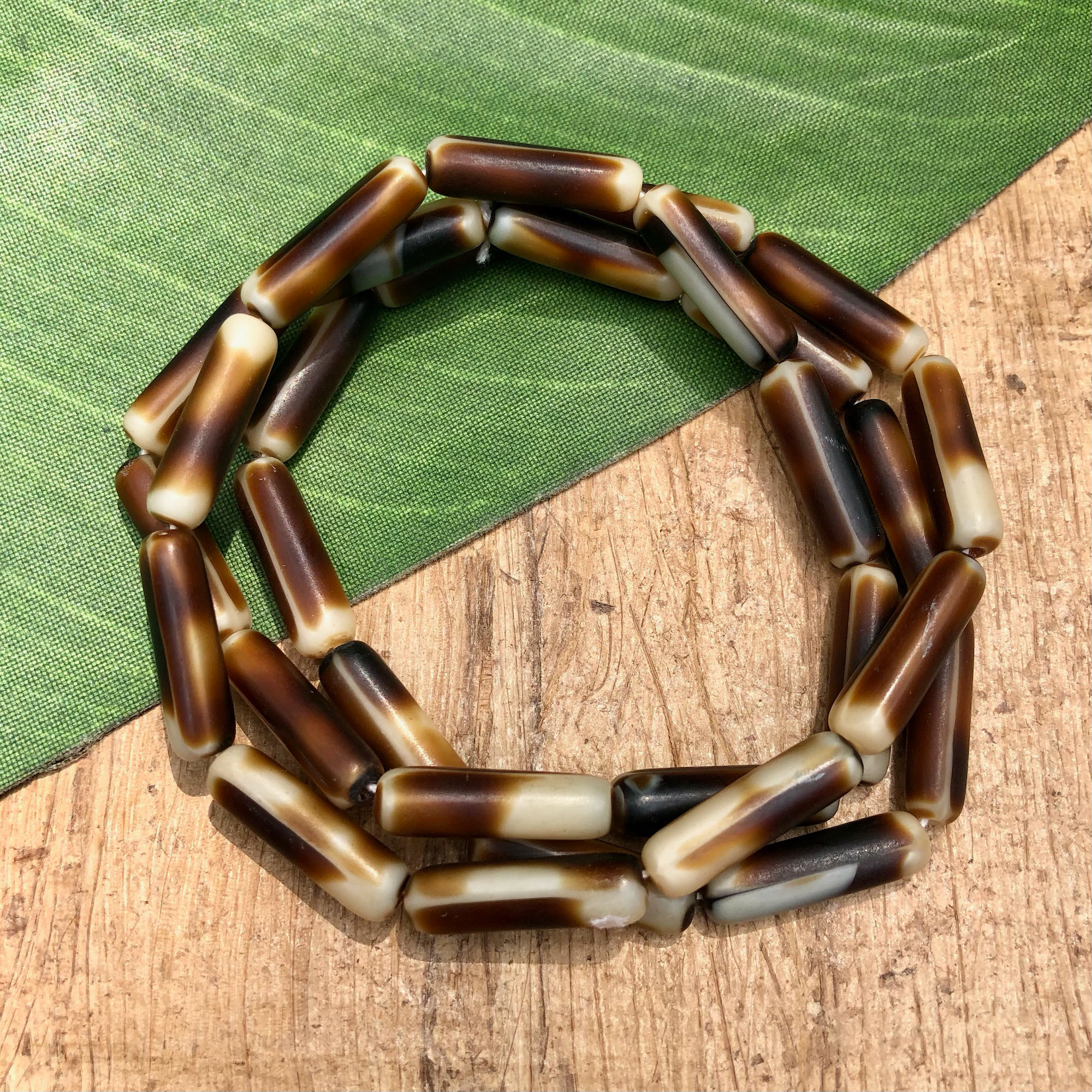 Matte Light Brown & Cream Cylinder Beads - 30 Pieces