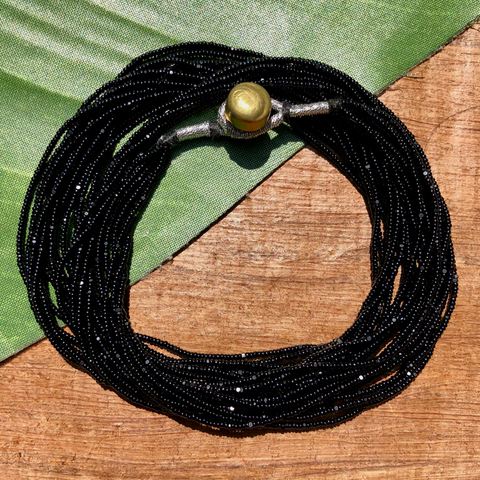 Long Black Charlotte Multi Strand Seed Bead Necklace