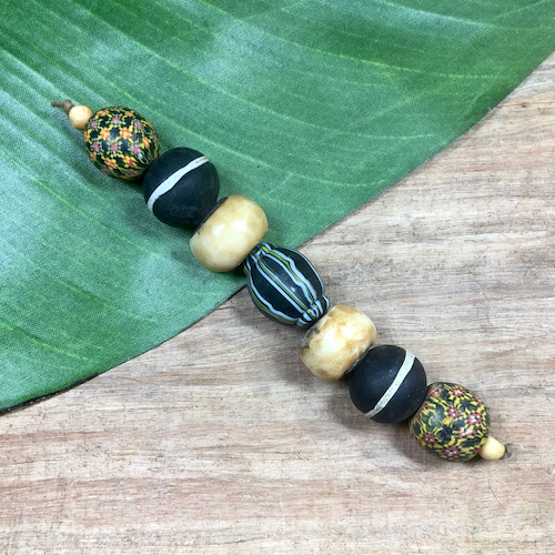 Viking Bead, Indonesian Glass, and Bone Strand - 7 Pieces