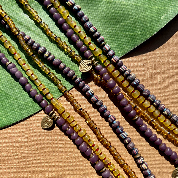 Purple & Gold Indonesian Glass Necklace