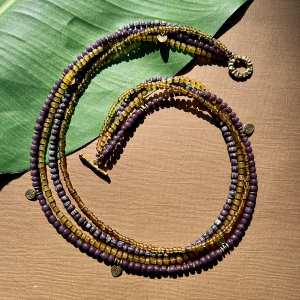 Purple & Gold Indonesian Glass Necklace