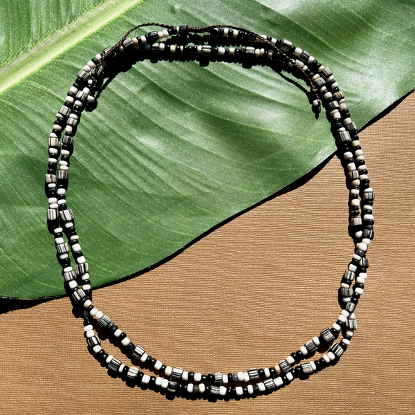 Black & White Indonesian Glass Long Necklaces