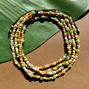 Green & Orange Indonesian Glass Long Necklaces