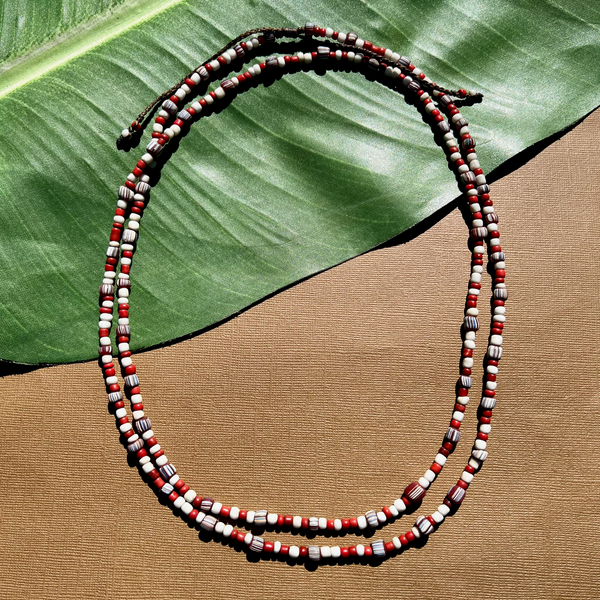 Red & White Indonesian Glass Long Necklaces