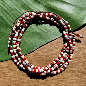 Red & White Indonesian Glass Long Necklaces