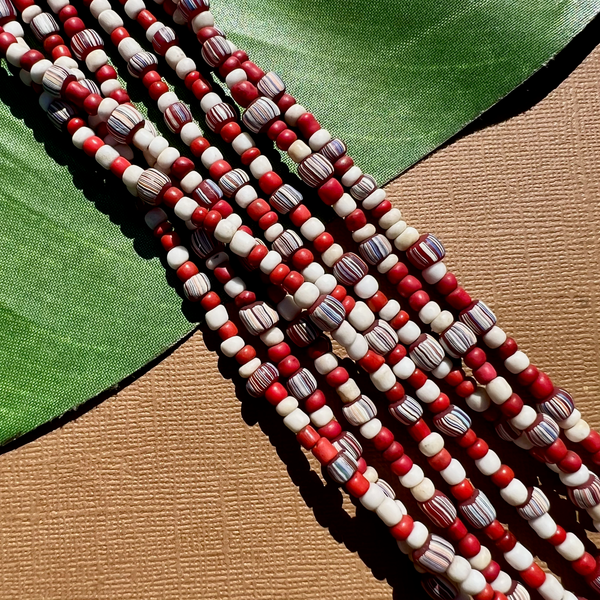 Red & White Indonesian Glass Long Necklaces