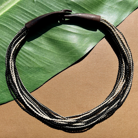 Multi Strand Braided Cord Necklace - Black & Cream
