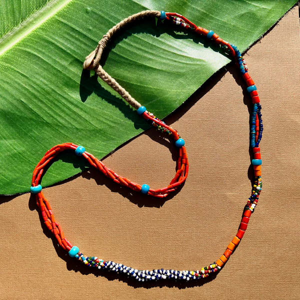 Orange Tube Naga Glass Long Necklace