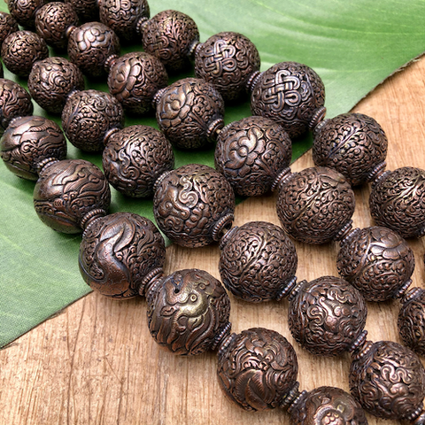 Copper Hand Carved Nepalese Beads