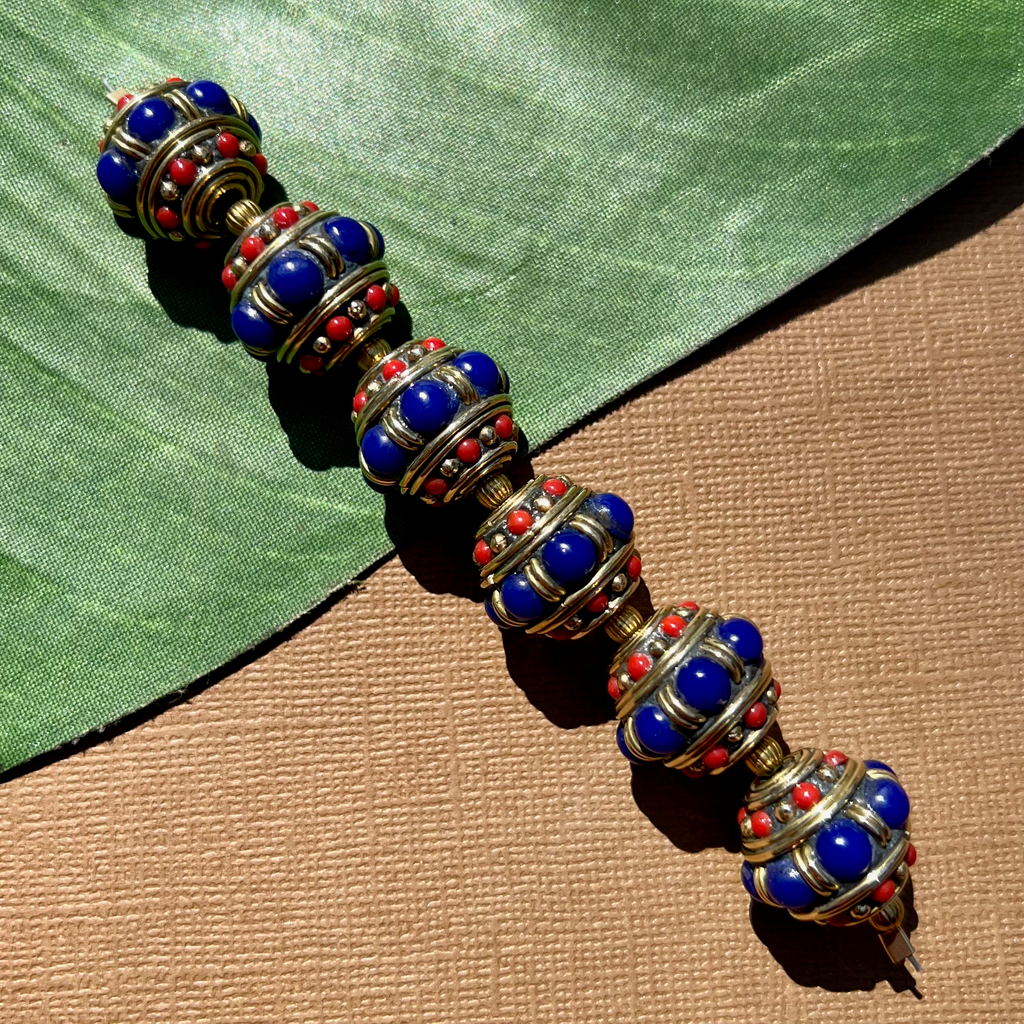 Tibetan Brass & Stone Decorative Rounds Beads - 6 Pieces – Bead Goes On