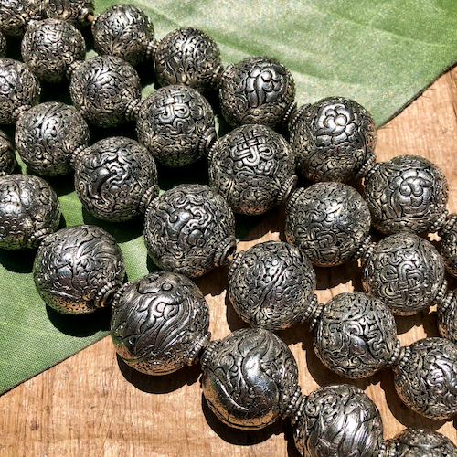 Silver Plated Hand Carved Nepalese Beads