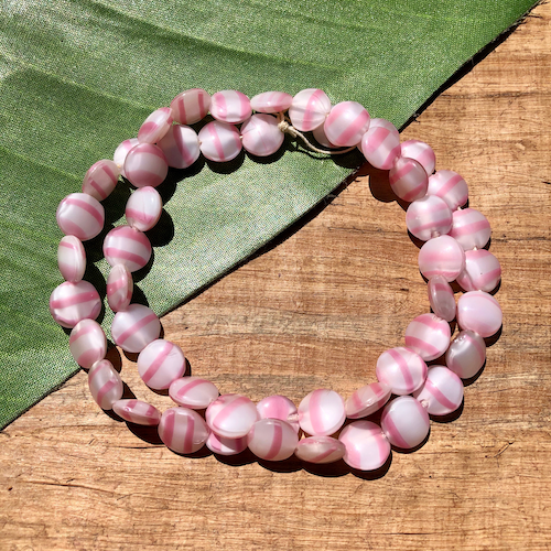 Pink Striped Aspirin Beads - 50 Pieces
