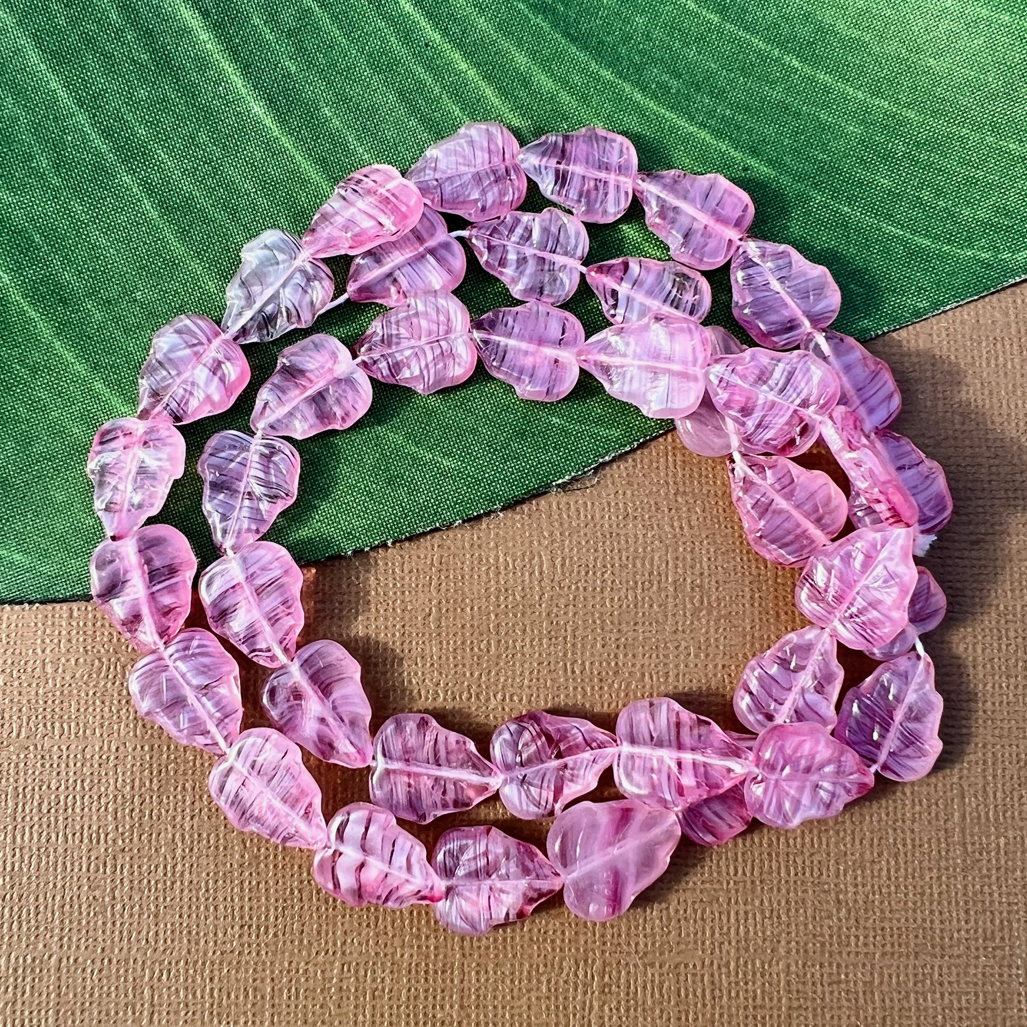 Pink Flat Leaf Beads - 50 Pieces