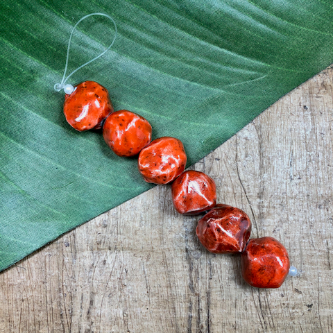 Small Orange Raku Beads - 1 Piece