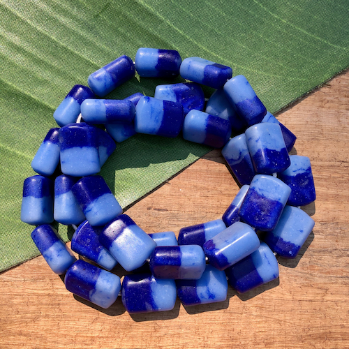 Blue Two Tone Rectangular Beads - 35 Pieces