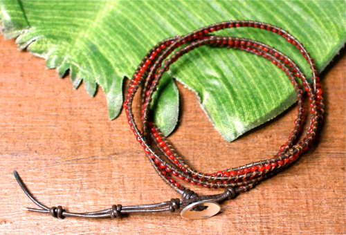 Red Seed Bead Wrap Bracelet