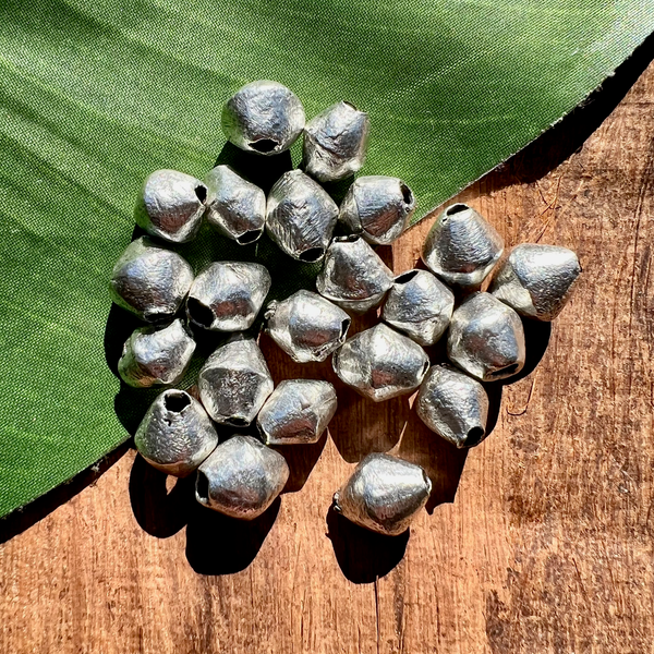 Silver Nigerian Brass Solid Bi-Cone - 5 Pieces