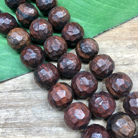 Hand Carved Round Brown Sono Wood Beads - 9 Pieces