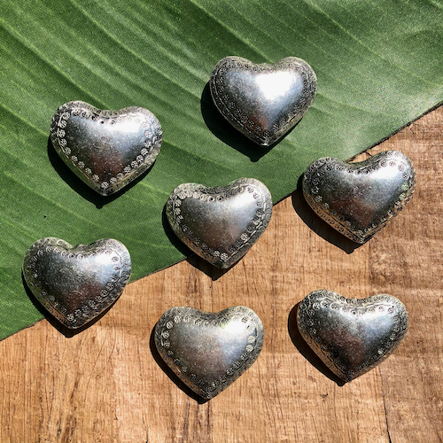 Hill Tribe Silver Plated Heart Beads - 1 Piece