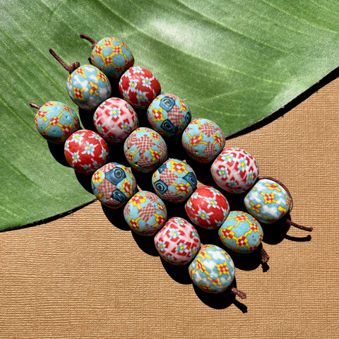 Pink, Blue, Red Viking Bead Strand - 6 Pieces