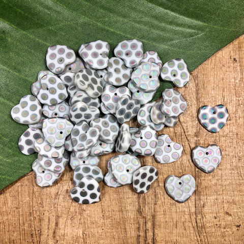 White Spotted Heart Pendants - 50 Pieces