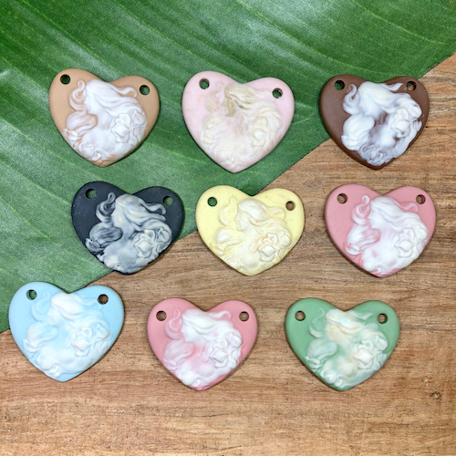 Heart Porcelain Cameo Pendants - 9 Piece Lot