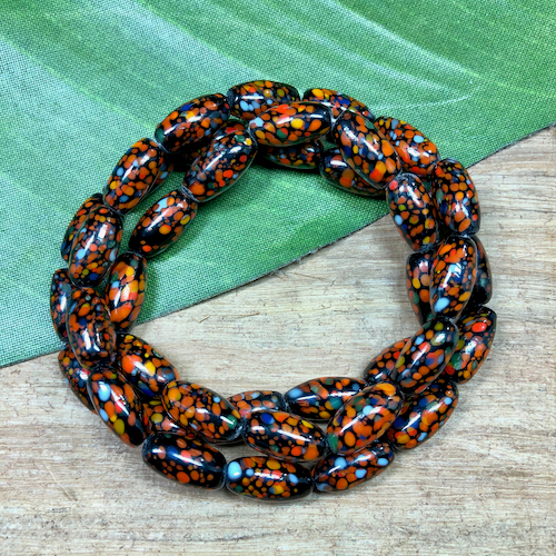 Orange & Black Oval Tube Beads - 50 Pieces