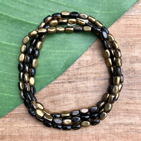 Gold and Black Tube Beads - 100 Pieces