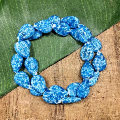 Blue & White Flat Drop Beads - 25 Pieces