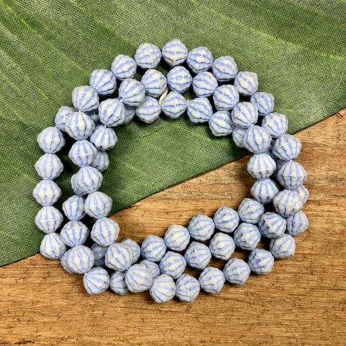 Blue & White Striped Beads - 75 Pieces