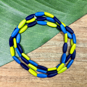 Blue & Yellow Tube Beads - 50 Pieces