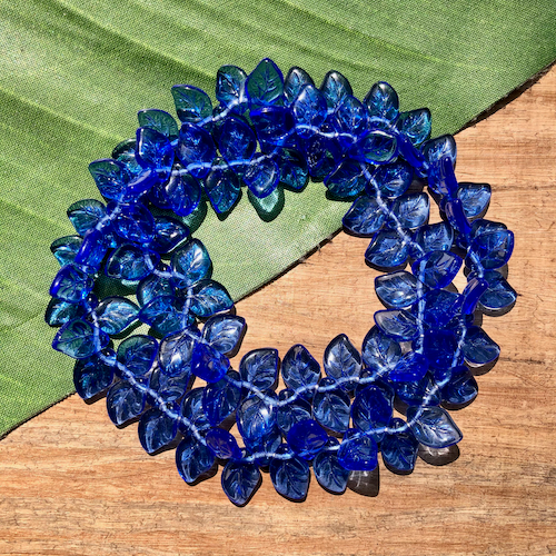 Vintage Blue Glass Leaves - 100 Pieces