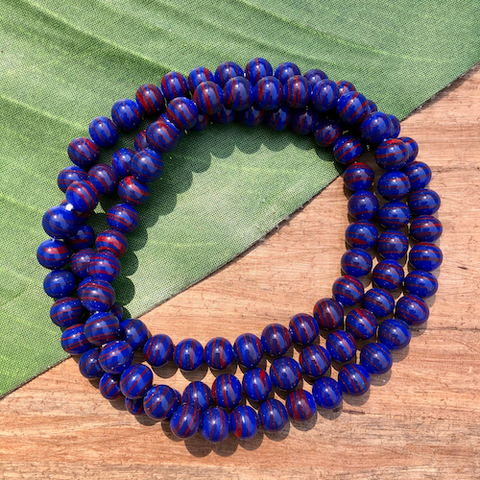 Blue with Red Swirl Round 7mm Beads - 100 Pieces