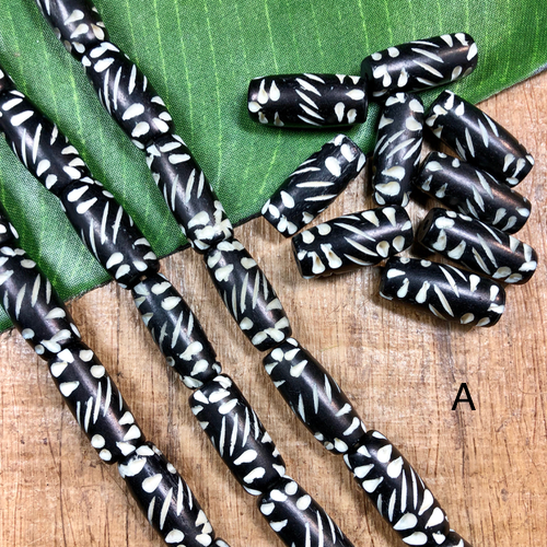 Etched Bone Beads - 12 Pieces